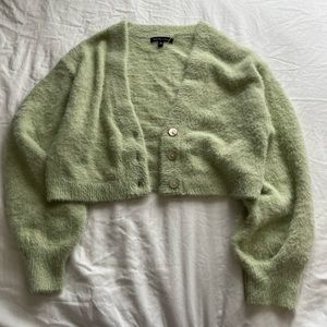 Pacsun Kendall and Kylie green fluffy cropped cardigan XS